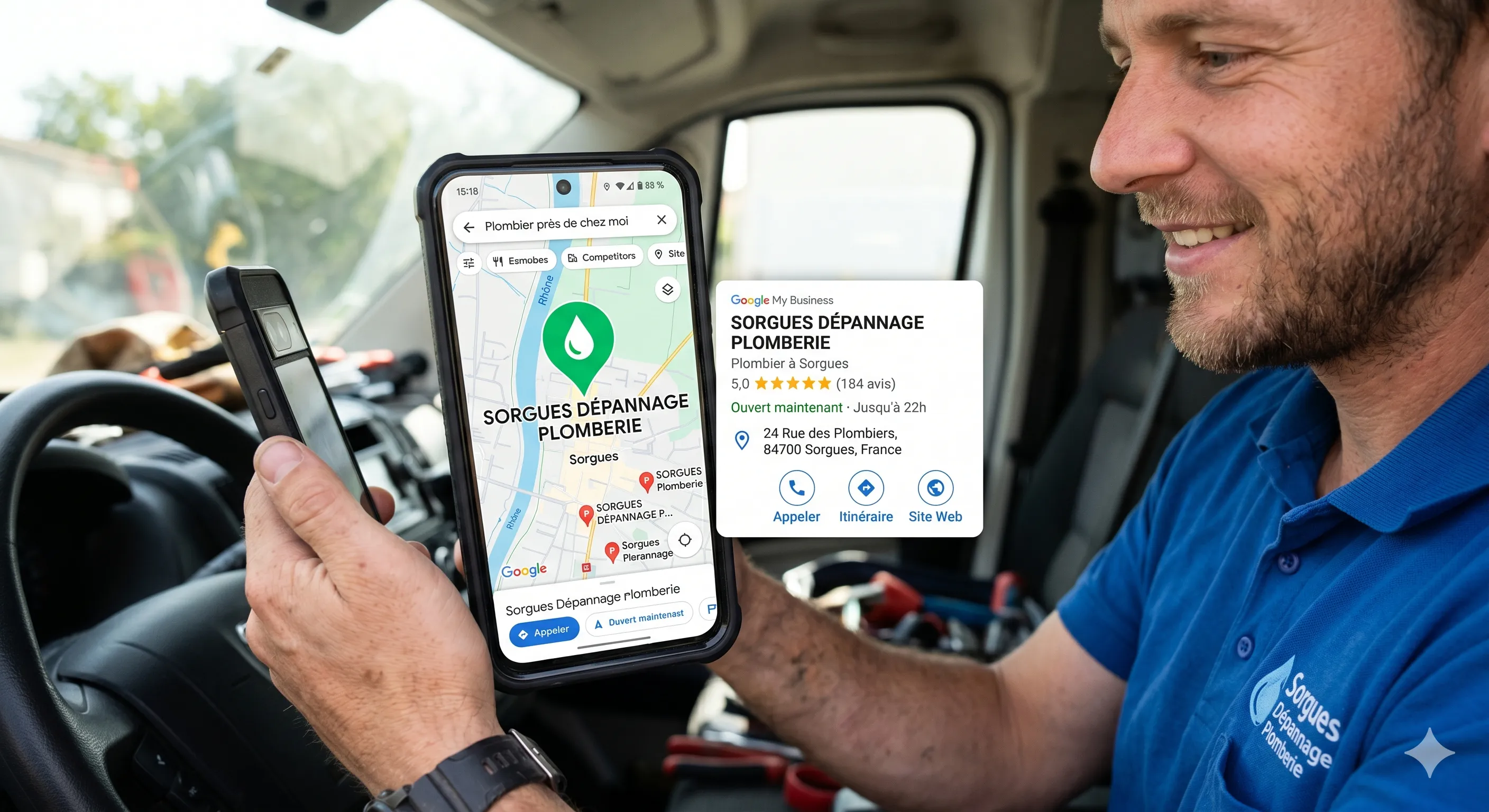 Artisan plombier trouvant son entreprise en premier sur Google Maps grâce au SEO local